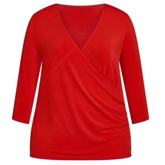 Nwt Arna York Ruby Red Faux Wrap V-Neck Status Plain Top Size 18 (R15.5) - Picture 4 of 7